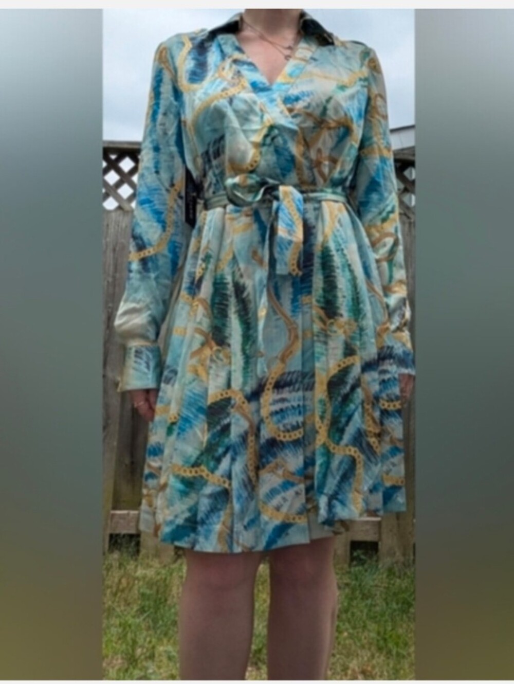 NWT Marciano By Guess Elegant Blue, Green and Gold Women's Dress